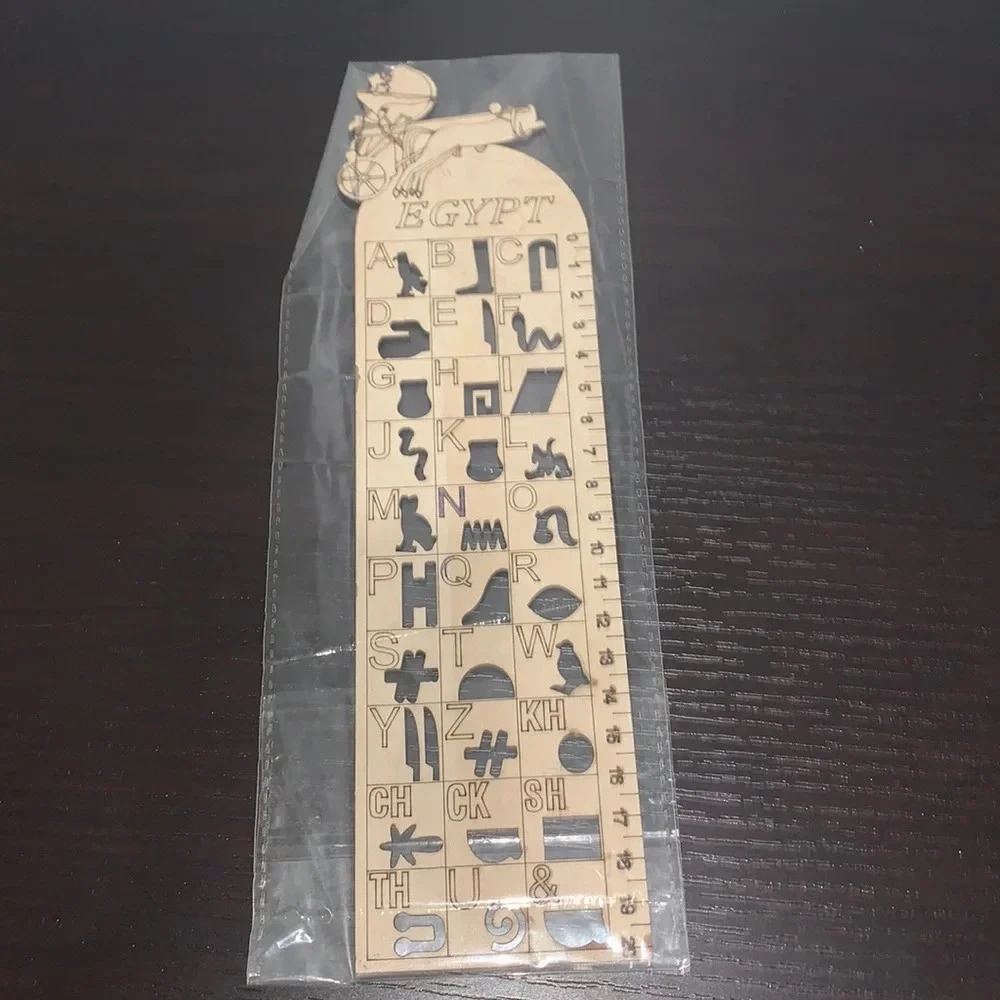 Papyrus Bookmark + 1 Wooden Ruler Egyptian Letters - Picture 3 of 4